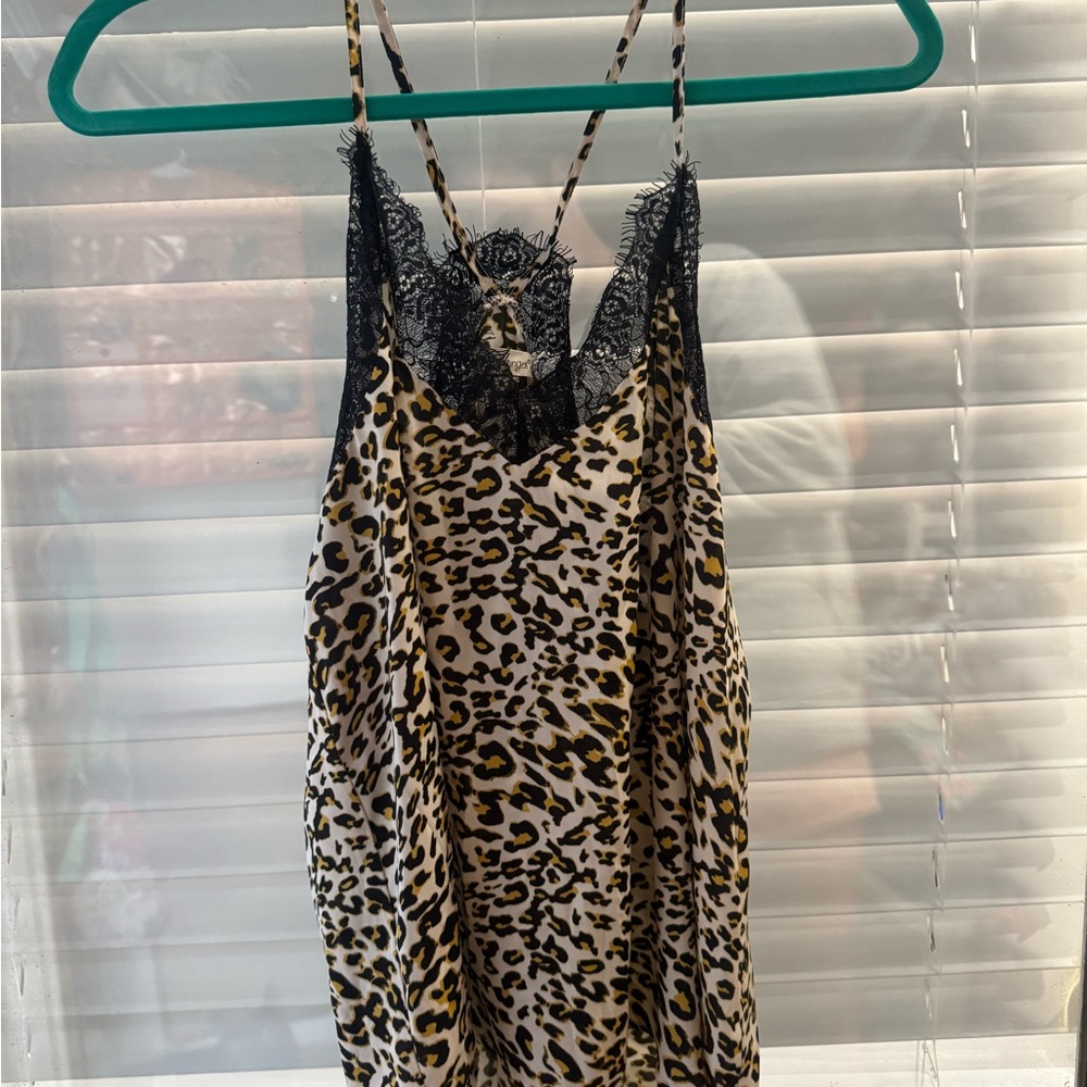 NWOT Leopard Print Lace Trim Cami